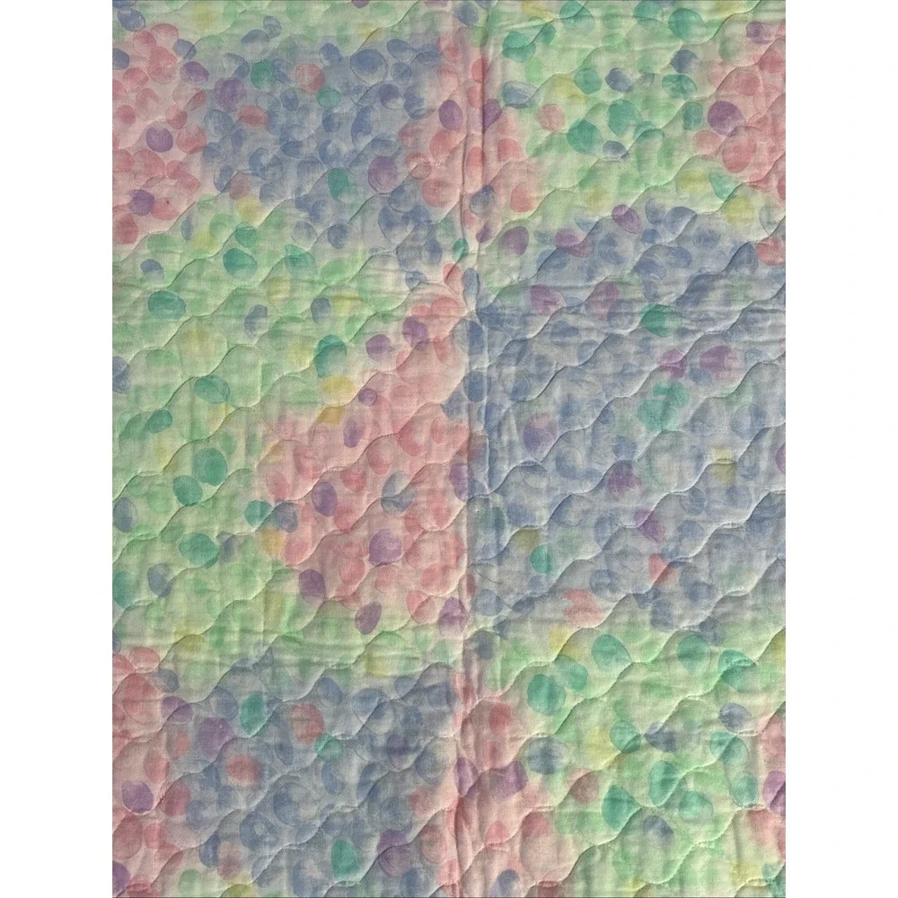 Vtg Handmade Reversible Baby‎ Quilt Blanket Marching Teddy Bear Parade Pastel